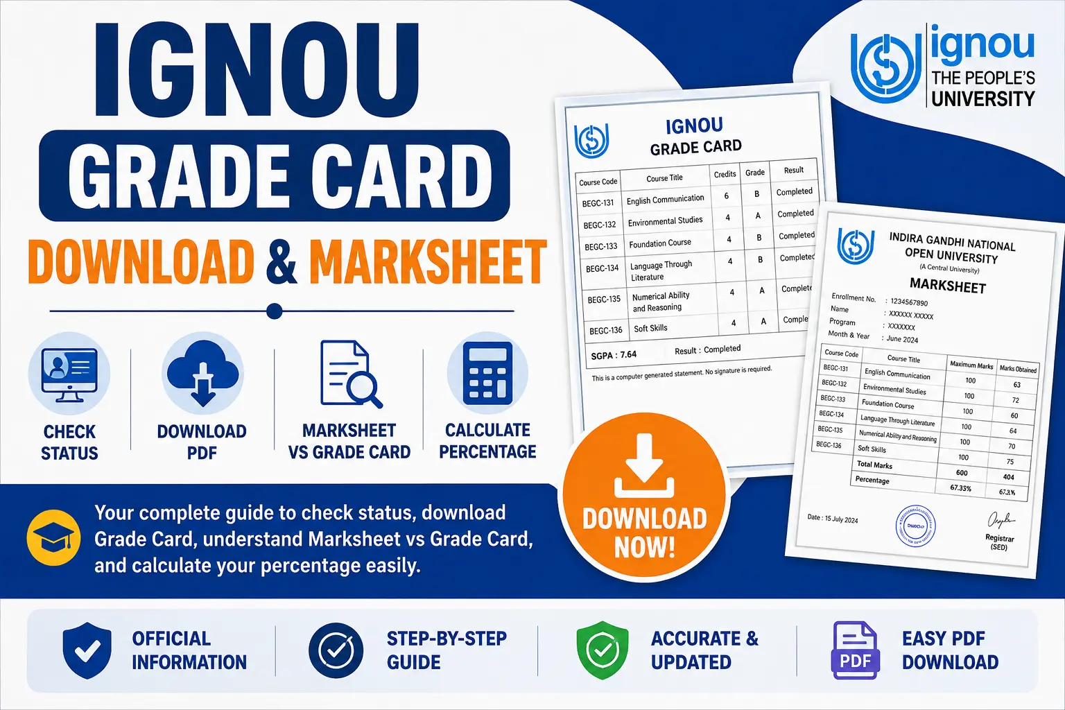 IGNOU Grade Card Download & Marksheet